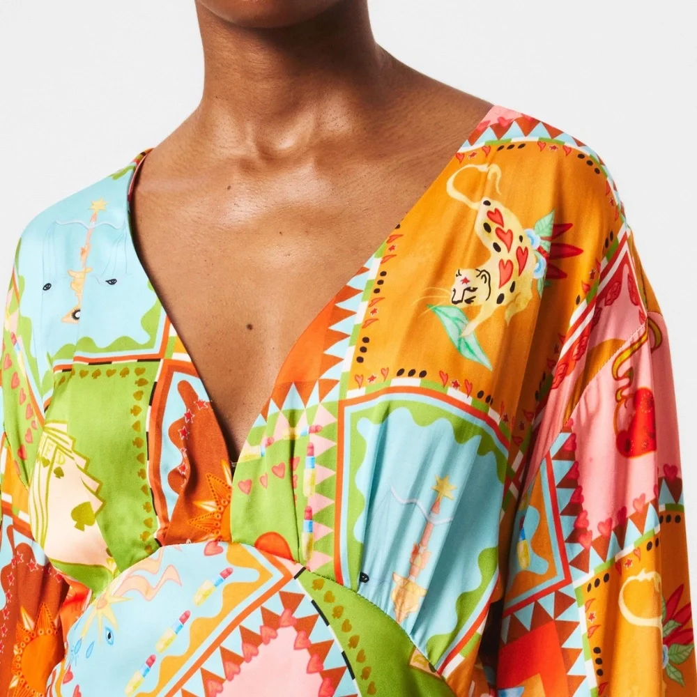 Never Fully Dressed balloon sleeve midaxi dress in multi print
